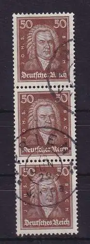 Dt. Reich 50Pfg J. S. Bach Mi-Nr. 396 senkr. Dreierstreifen  O PRIEN