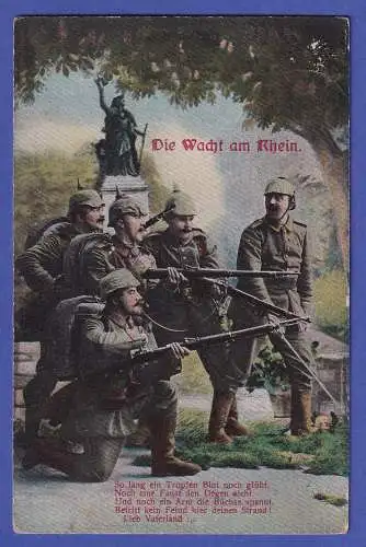 Bildpostkarte 1. Weltkrieg Wacht am Rhein gelaufen als Feldpost 1917