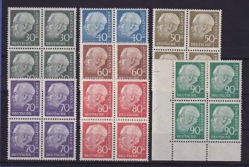 Bundesrepublik Theodor Heuss Mi-Nr. 259-265 kpl. Satz Viererblocks postfrisch **