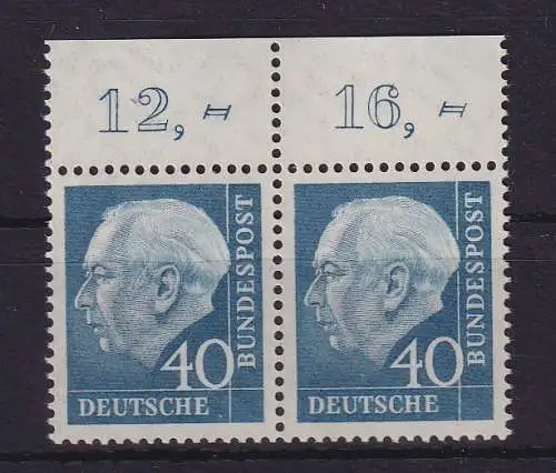 Bundesrepublik 1960 Theodor Heuss 40 Pf Mi.-Nr. 260 y Oberrandpaar ** 