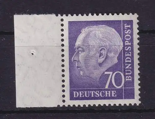 Bundesrepublik 1957 Theodor Heuss 70 Pf Mi.-Nr. 263 x v Randstück **