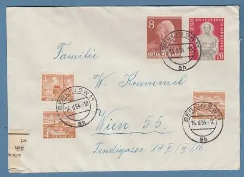 Berlin 1954 Brief nach Wien, zur Devisenüberwachung zollamtlich geöffnet