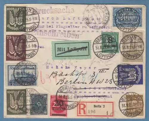 DR Infla 31.8.1923 R.Drucksache nach Amsterdam, nachgesandt nach Berlin. 