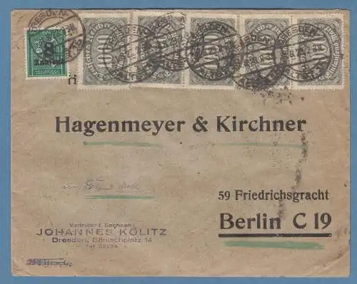 DR Infla 31.8.1923 Brief von Dresden nach Berlin. 