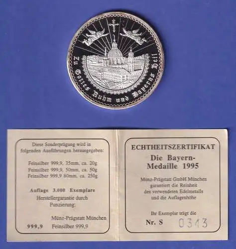 Silbermedaille 1995 Bayern-Medaille Kloster Ettal Mondsichelmadonna 50gAg999.9