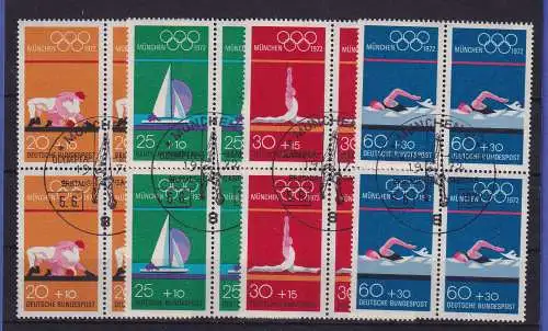 Bund 1972 Olympiade München Mi.-Nr. 719-722 Viererblocks mit Ersttags-So.-O