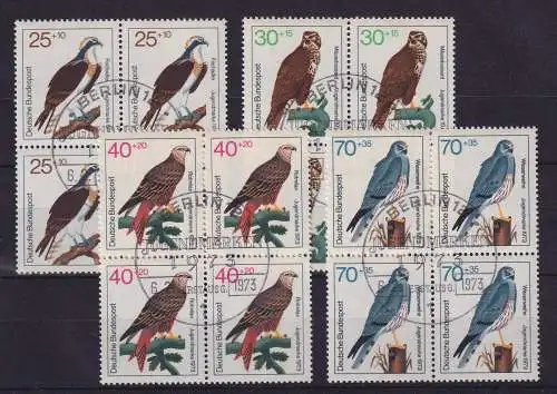 Bund 1973 Jugendmarken Greifvögel Mi-Nr. 754-757 Viererblocks mit Ersttags-So.-O