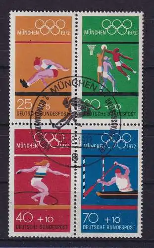 Bund 1972 Olympiade Viererblock aus Heftchenblatt Mi.-Nr. 22 mit Ersttags-So.-O 