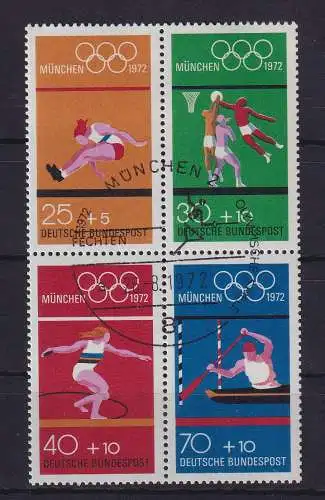 Bund 1972 Olympiade Viererblock aus Heftchenblatt Mi.-Nr. 22 mit So.-O Fechten