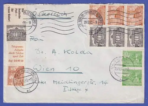Berlin 1955 Zusammendrucke Mi.-Nr. W 29 und S 10 in MiF auf Brief nach Wien 
