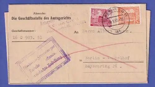 Berlin 1951 Mi.-Nr. 50 und 52 auf Zustellungsurkunde O BERLIN SW11