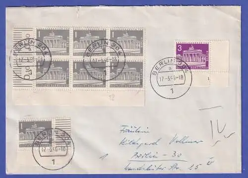 Berlin 1966 Mi-Nr. 140 Eckrandsechserblock mit Druckerzeichen 12 in MiF a. Brief