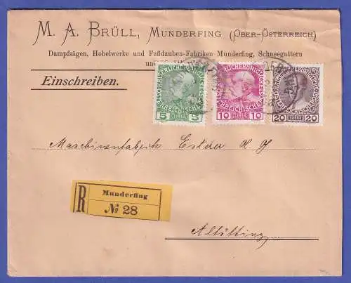 Österreich 1908 R-Brief von Munderfing nach Altötting mit 35-Heller-Frankatur