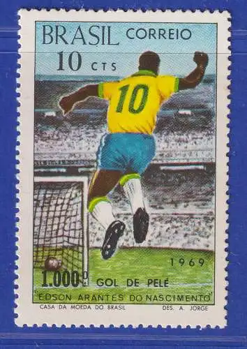Brasilien 1969 1000. Fußballtor Pelé Mi.-Nr. 1238 **  2 Stück ! 