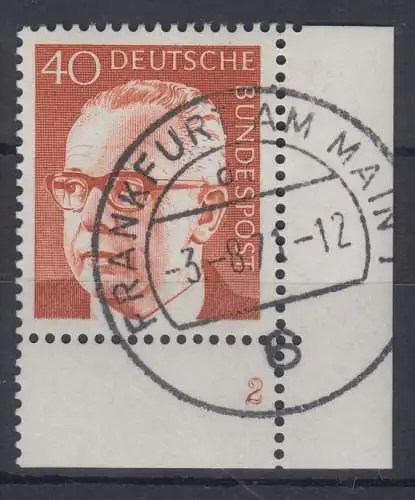 Bund 1970 Heinemann 40Pfg Mi.-Nr. 639 Eckrandstück mit Formnummer 2 gestempelt