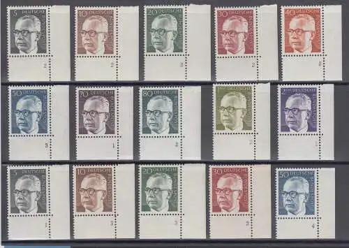 Bund 1970 Heinemann ex Mi.-Nr. 635-45 Lot 15 Eckrandstücke mit Formnummer **