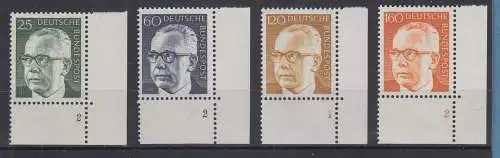 Bund 1972 Heinemann Mi.-Nr. 689-92 kpl. Satz 4 Eckrandstücke mit Formnummer **