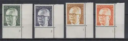 Bund 1972 Heinemann Mi.-Nr. 689-92 kpl Satz 4 Eckrandstücke mit Formnummer **