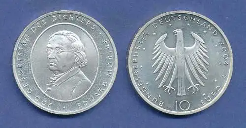 10-€-Gedenkmünze 200. Geburtstag Eduard Mörike 2004, stempelglanz