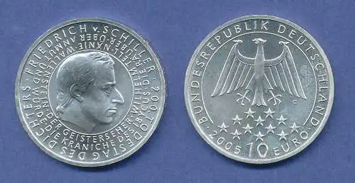 10-€-Gedenkmünze 200. Todestag Friedrich von Schiller 2005, stempelglanz
