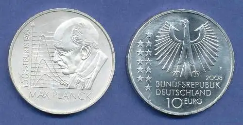 10-€-Gedenkmünze 150. Geburtstag von Max Planck 2008, stempelglanz