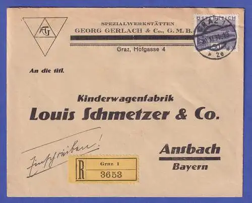 Österreich 1931 R-Brief von Graz nach Ansbach mit 50-Groschen-Frankatur