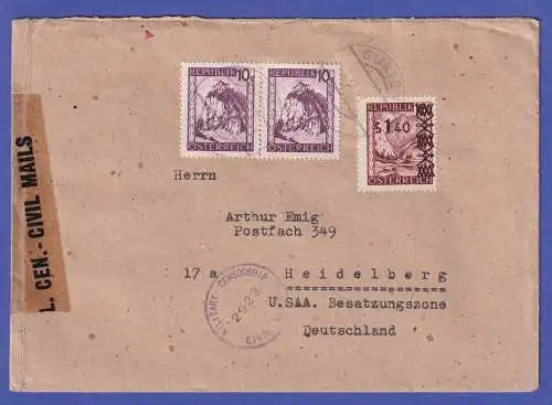 Österreich 1947 Mi.-Nr. 836 b u.a. auf Zensur-Brief O GURTEN nach Heidelberg