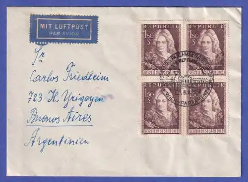 Österreich 1956 Mi.-Nr. 1028 Viererblock auf Luftpost-Brief nach Buenos Aires