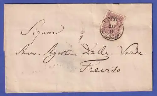 Lombardei-Venetien 10 Soldi Mi.-Nr. 10II  O VERONA auf Brief nach Treviso