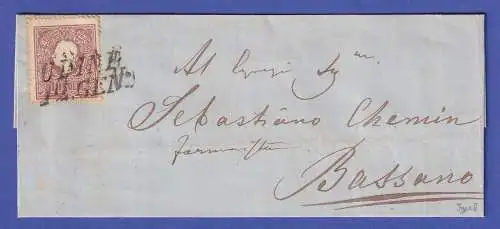 Lombardei-Venetien 10 Soldi Mi-Nr. 10 II O UDINE auf Brief nach Bassano