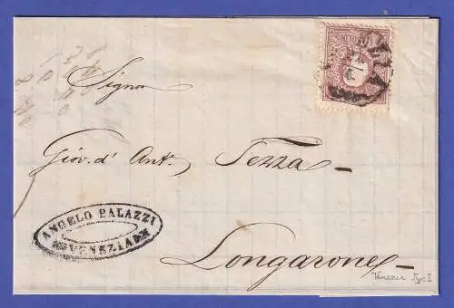 Lombardei-Venetien 10 Soldi Mi.-Nr. 10I O VENEZIA auf Brief nach Longarone 1859