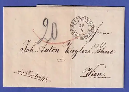 Österreich Levante unfrankierter nachtaxierter Brief O CONSTANTINOPEL 1867
