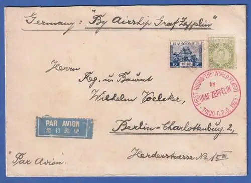 Japan Zeppelin LZ 127 Weltrundfahrt 1929 Brief ab Tokio nach Friedrichshafen