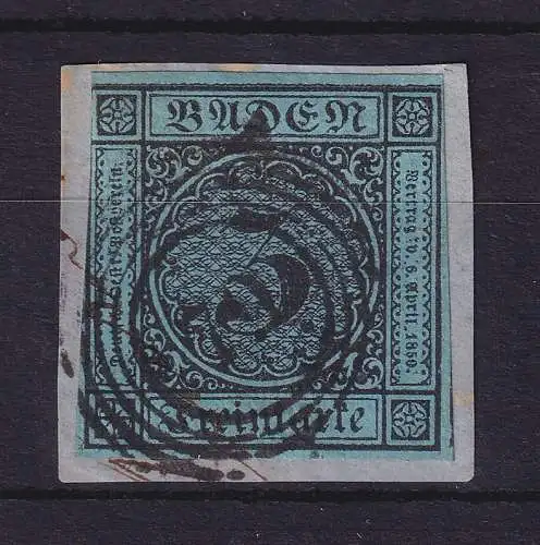 Baden 3 Kreuzer Mi.-Nr. 8 mit Nummern-Stempel auf Briefstück