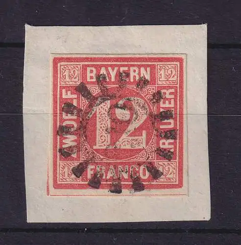 Bayern 12 Kreuzer rot Mi.-Nr. 6  mit zentrischem GMR auf Briefstück