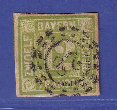 Bayern 12 Kreuzer grün Mi.-Nr. 12  mit OMR 28 Augsburg
