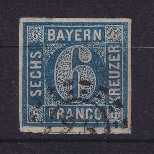 Bayern 6 Kreuzer blau Mi.-Nr. 10 mit OMR 