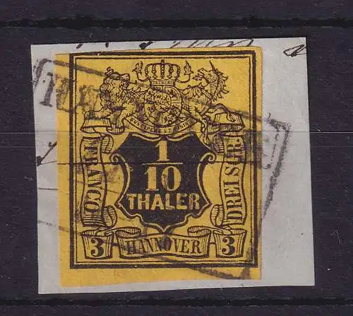 Hannover 1851 Wappen 1/10 Taler Mi.-Nr. 5 O HANNOVER auf Briefstück