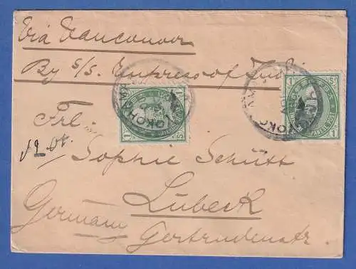 Japan 1900 kleiner Brief von Yokohama via Vancouver nach Lübeck.