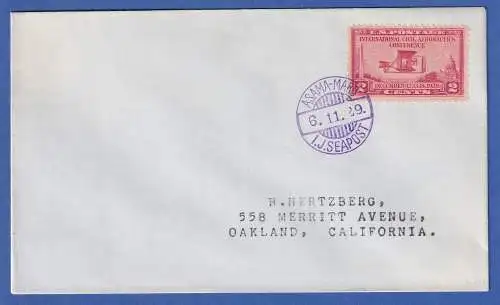 Brief mit violettem japan. Stempel ASAMA-MARU I.J. SEAPOST und USA-Frankatur