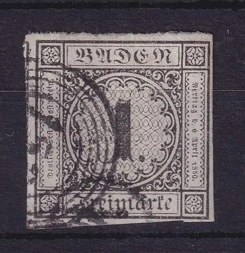 Baden 1 Kreuzer 1853  Mi.-Nr. 5 vollrandige Marke gestempelt