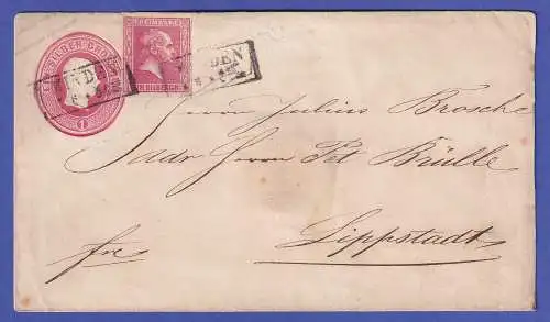Preußen Ganzsache Umschlag 1 Sgr.  mit Zufrankatur 1 Sgr. O MINDEN 1861