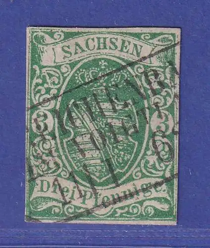 Sachsen 3 Pfennige grün  Mi.-Nr. 2 IIa O REICHENBACH/VOGTLAND