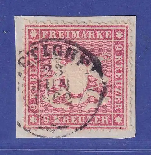 Württemberg 1861 Wappen 9 Kreuzer Mi.-Nr. 19ya O BIETIGHEIM gpr. PFENNINGER