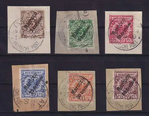 Deutsche Post in Marokko 1899  Mi.-Nr. 1-6 Satz kpl. O auf Briefstücken