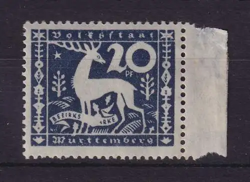 Württemberg 1920 Dienstmarke Hirsch Mi.-Nr. 146 I postfrisch **