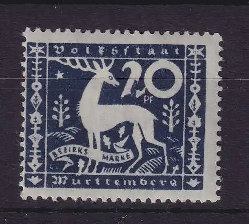 Württemberg 1920 Dienstmarke Hirsch Mi.-Nr. 146 III ungebraucht *