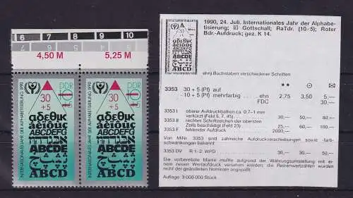 DDR 1990 Alphabetisierung Mi.-Nr. 3353 I (verkürzter roter Aufdruckbalken) **