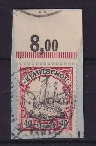 Dt. Kolonien Kiautschou 1901  40 Pf  Mi.-Nr. 11 Oberrandstück O auf Briefstück