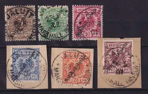 Dt. Kolonien Marshall-Inseln 1899 Mi.-Nr. 7-12 Satz kpl. O / auf Briefstücken